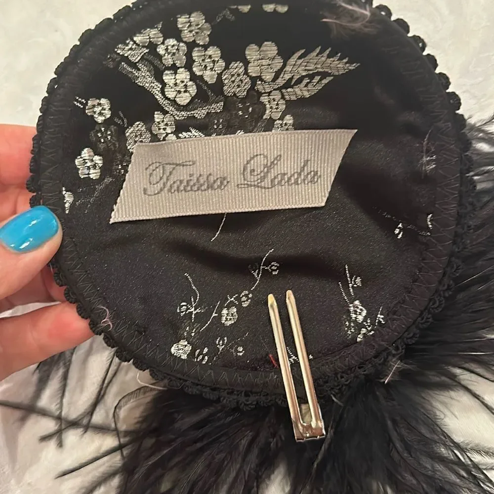 Taissa Lada Handmade Feather Fascinator Maribou Satin Lace Purple Black Hat Clip